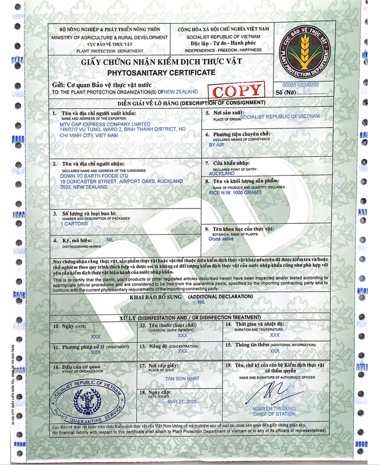 Tìm hiểu giấy PhyTo Kiểm Dịch Thực Vật - Phytosanitary Certificate